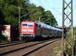 Gesehen am Drener Badesee, 111 116-0 zieht heute am 30.08.09 bei strahlenden Sonnenschein den RE 9 nach Siegen