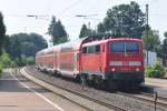 GREVEN (Kreis Steinfurt), 06.07.2013, 111 146-7 als RE7 nach Krefeld Hbf bei der Ausfahrt aus dem Bahnhof Greven