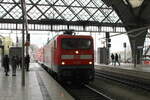 DB 112 148 mit dem RE 18287 aus Hoyerswerda, am 14.04.2023 in Dresden Hbf.