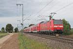 Nachschuss auf 146 113-6  Baden Württemberg erfahren/Landkreis Ortenau , als diese am 16.09.2016 nördlich von Müllheim (Baden) ihren RE (Basel SBB - Offenburg) gen Heitersheim schob.