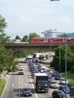 Tglicher Berufverkehr in und um Stuttgart. Aufnahme am 13.August 2007