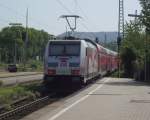 146 227-4  Stuttgart 21  schiebt am 23. August 2011 einen RE nach Ulm Hbf aus Bad Cannstatt heraus.