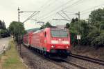 146 111-0  Baden-Wrttemberg erfahren  am 25.06.2013 als RE 5341 von Offenburg nach Basel SBB fuhr durch die sdliche Kurve der Ortschaft Schallstadt und beschleunigt Richtung Norsingen.