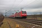 Am 03.01.2014 schob die Freiburger 146 113-6  Baden-Württemberg erfahren  den RE 26512 (Basel Bad Bf - Offenburg), als sie nördlich von Müllheim (Baden) ihrem nächsten Halt in