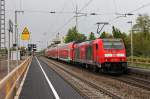 Nachschuss auf 146 236-5  Schwarzwaldbahn Erlebnispfard  am 25.04.2014 bei der Einfahrt mit einem RE aus Basel Bad Bf in Müllheim (Baden).