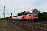 Nachschuss auf 111 060-0  1000 Jahre Gundelfingen  am 06.06.2014 bei der Ausfahrt mit einer RB (Schliengen - Offenburg) in Orschweier.