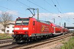 Ausfahrt am 18.04.2015 von 146 114-4  Baden Württemberg erfahren  mit einer RB (Basel Bad Bf - Freiburg (Brsg) Hbf) aus Müllheim (Baden) gen Norden.