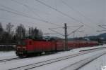 Eine Regionalbahn verlsst am 14. Februar 2010 den Bahnhof Pressig-Rothenkirchen.