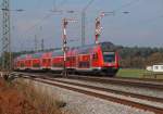 Freie Fahrt fr den RE nach Wrzburg. Hier fuhr er am 31.10.2010 aus dem Bahnhof Hirschaid aus.