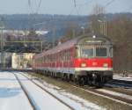 Eine Regionalbahn von Saalfeld nach Bamberg erreicht am 10. Februar 2012 den Kronacher Bahnhof.