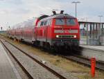 218 454 erreicht mit RB 27043 (München Hbf Gl. 5-10 - Mühldorf (Oberbay)) den Zugendbahnhof Mühldorf. (31.5.2014)