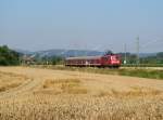 111 184-8 ist am 18. Juli 2014 mit einer Regionalbahn von Bamberg nach Kronach bei Trieb unterwegs.