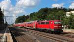Nachschuß auf die 111 183-0 die am 24.06.2015 am Zugende von dem RE 4894 (München Hbf - Ingolstadt Hbf) die durch Reichertshausen (Ilm) schiebt, Zuglok war die 111 200-2.