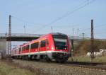 Mit schiebender 111 185-5 erreicht am 17.März 2015 die RB 58051 nach Bamberg den Bahnhof Retzbach-Zellingen.