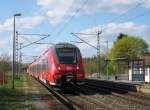442 276 erreicht am 18.April 2015 als RB 59365 nach Bamberg den Haltepunkt Gundelsdorf.