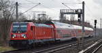 DB Regio AG - Region Nordost mit  147 016  [NVR-Nummer: 91 80 6147 016-0 D-DB] und dem RE3 nach Schwedt am 22.02.22 Berlin-Pankow.