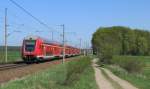 Rckansicht des RE1 mit leicht zerbeulter Front. Er fuhr von Magdeburg Hbf nach Eisenhttenstadt ber Frankfurt/Oder. Pillgram den 20.04.2011