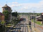 24.5.2014. Löwenberg / Mark. Nordkopf des Bf. nach der  Ertüchtigung , der etliche Gleise sowie beide Stellwerke (abgerissen) zum Opfer fielen. RE 5 nach Lutherstad Wittenberg bei der Durchfahrt