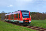 DB Lint auf der freien Strecke zwischen der ehm. Abzweigstelle Gumnitz auf der Fahrt über Torgelow nach Pasewalk. - 23.04.2017