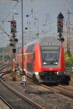 OSNABRÜCK, 14.08.2014, ein RE von Bremerhaven-Lehe  bei der Einfahrt in den Zielbahnhof  Osnabrück Hbf, dieser Zug fährt fährt kurz danach wieder zurück
