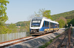 NWB VT 648 186 follows the picturesque Weser route into Vlotho on 06 May 2016.  