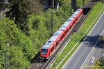 Aufgenommen am 2. Mai 2016: RB 30  Rhein-Ahr-Bahn  hat gerade den Bahnhof Remagen verlassen und fährt seinem Ziel Bonn Hbf entgegen. KSB 470 (Linke Rheinstrecke)