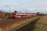 Für den RE 17068  SAXONIA  waren am 16.02.13 diese zwei Hamster eingeteilt. Es führte der Dreiteiler 442 617/117 in Richtung Leipzig. Das Hamsterpärchen ist hier bei Zeithain unterwegs.