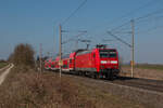 Mit der RB40 von Braunschweig nach Burg über Magdeburg hat 146 022 soeben den Bahnhof Niederndodeleben verlassen. Fotografiert am 28.03.2022. 