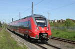 DB 442 308  Ebersdorf b. Coburg  als RE 4993  Franken-Thüringen-Express  von Leipzig Hbf nach Nürnberg Hbf, am 09.05.2023 in Naumburg (S) Hbf. Vom Bahnsteigende aus fotografiert.