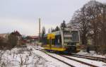 Burgenlandbahn 672 904 als RB 34871 von Wangen (Unstrut) nach Naumburg (Saale) Ost, bei der Einfahrt in Laucha (Unstrut); 13.12.2010