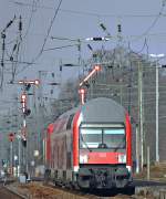 RE26090 Zwickau - Leipzig in Altenburg. Die Formsignale, die sich bis ins Jahr 2011 tapfer gehalten haben, werden mit der Sanierung des Bahnhofs Altenburg sicherlich fallen... 14.2.011.