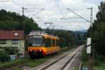 TW 856 im neuen Look kurz vor Kleinsteinbach am 31.08.2012. Das Bild entstand legal vom Bahnsteigende.