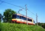 AVG Albtalbahn__Tw 865 auf Linie S11 in der Endschleife Hochstetten.__31-05-1994