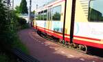 AVG Albtalbahn__Endschleife Hochstetten, Detailansicht Jakobs-Drehgestell.__31-05-1994