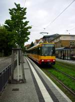 Am 14.09.2013 gab es bei der VBK einen Tag der offenen Tr im Betriebshof Gerwigstrae und so konnte nach Ankunft an der Tullastrae der einzigste Gleichstrom-Hochflur-Tw mit Neulack auf der S2 nach