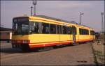 Bei der Fahrzeugausstellung im Güterbahnhof Halle an der Saale am 26.4.1992 war dieser Trambahn Zug aus Karlsruhe ein besonderer Gast!