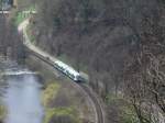 Die Breisgau S-Bahn erreicht in krze den Bahnhof Waldkirch/Breisgau. Aufgenommen von der Kastelburg in Waldkirch/Breisgau. 10.04.2010.