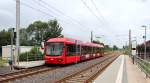 Variobahn 414 steht am 12.07.2014 mit der CB 56029 von Chemnitz Hbf nach Stollberg(Sachs) in dem Kreuzungsbahnhof Pfaffenhain.