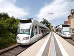 29.6.2024 | Treffen zweier Alstom Regio Citadis Regiotrams in Zierenberg bei Kassel auf der Linie RT4.