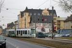 RT5 erreicht die Endhaltestelle, Wendeschleife Leipziger Strasse am 18.02.2012.