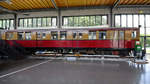 Der Viertelzug 275 625 ist der letzte erhalten gebliebene Teil eines Prototypzuges der Bauart  Stadtbahn  der Berliner S-Bahn von 1927. (Verkehrszentrum des Deutsches Museums München, August 2020)