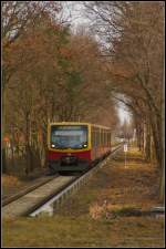 Auch der Winter kann bei etwas Sonne bunt sein: DB 481 453 kommt am 17.02.2014 als S25 Hennigsdorf in den Bahnhof Berlin Eichborndamm eingefahren. Hier soll es einmal wieder zweigleisigen Verkehr im 10-Minuten-Takt bis Tegel geben. Derzeit wird erst mal der Haltepunkt barrierefrei umgebaut und erhlt einen Aufzug.