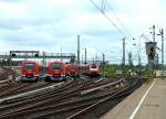 Züge der Baureihen 474/874 und 472/473 in der Abstellanlage des Bahnhofs  Hamburg-Altona .