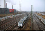 1442 116 (Bombardier Talent 2) der S-Bahn Mitteldeutschland (DB Regio Südost) als S 37716 (S7) von Halle(Saale)Hbf Gl. 13a nach Halle-Nietleben passiert den Abzweig Thüringen (At). Aufgenommen von der Brücke Dieselstraße, Halle (Saale). [28.3.2018 | 8:54 Uhr]