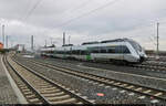 1442 104 (Bombardier Talent 2) kam wahrscheinlich im Rahmen von Infrastruktur-Probefahrten auf Gleis 3 des Bahnhofs Angersdorf zum Stehen.