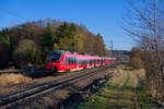442 218 DB Regio als S3 39356 (Neumarkt (Oberf) - Nürnberg Hbf) bei Postbauer-Heng, 28.02.2022