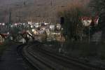 Blick vom S-Bahnhof Neckarsteinach auf den Ort.