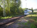 Das Foto zeigt die Saarbahn. Das Bild wurde am 23.09.2009 in Brebach an der Saarbahn Haltestelle aufgenommen.