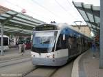 Saarbahn an der Haltestelle Saarbrcken Hauptbahnhof. Die Aufnahme des Foto war am 04.09.2010.