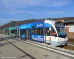 Diese Saarbahn trgt Werbung fr ein Fitnesszentrum in Saarbrcken. Das Foto habe ich am 01.03.2011 in Saarbrcken Brebach gemacht.Es sollen jetzt nur noch 3 Bahnen von 28 vorhanden sein, die ohne Werbung fahren.
